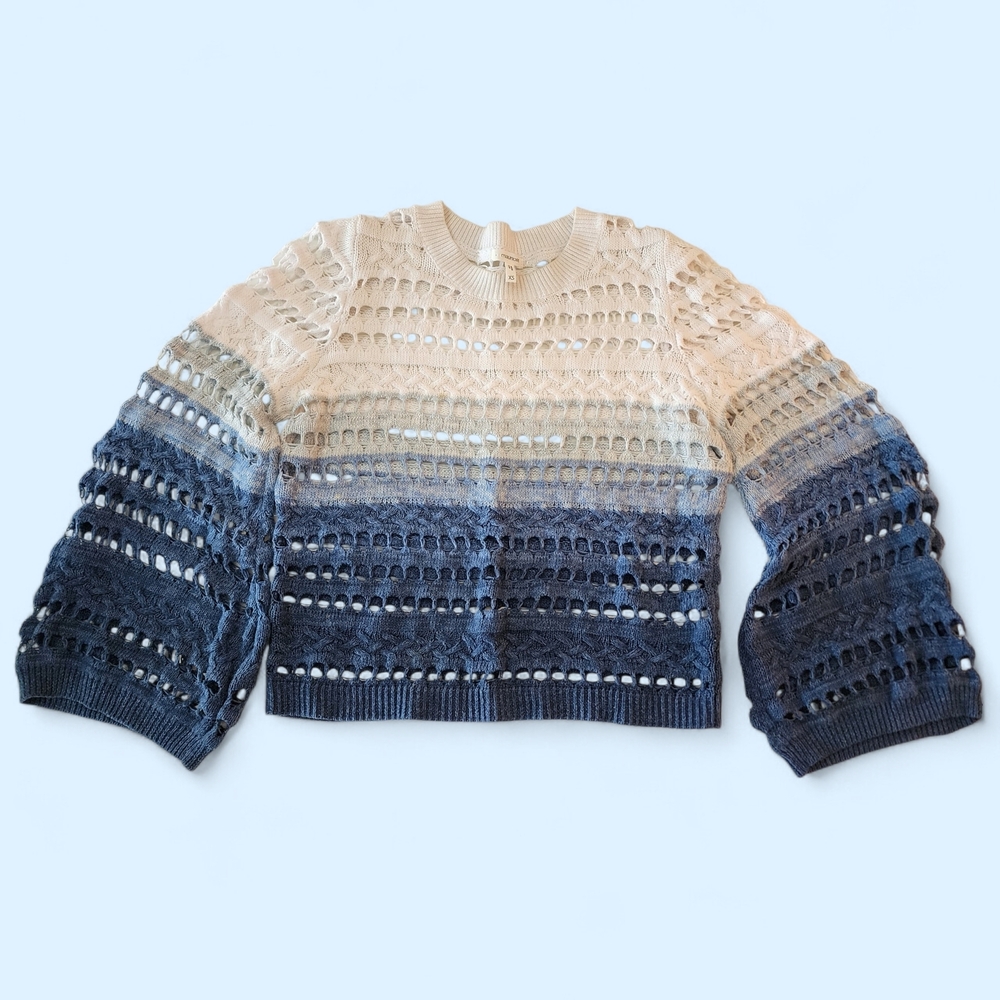 Maurices Cream Blue Ombre Knit Crochet Sweater XS 100% Cotton Crop Top Style